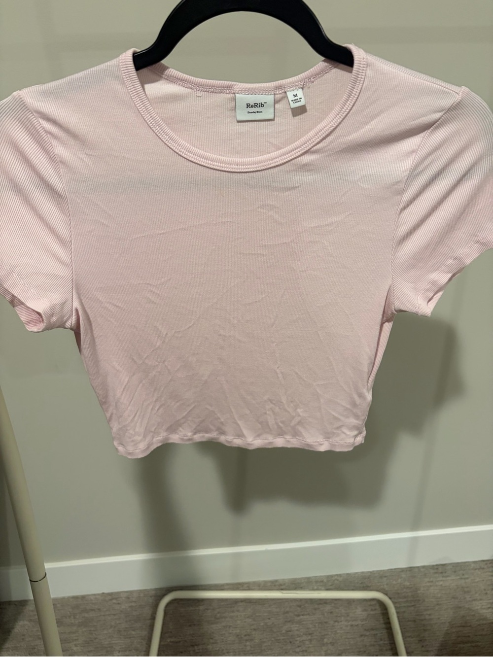 Sunday Best Pale Pink Ribbed Crop Tee